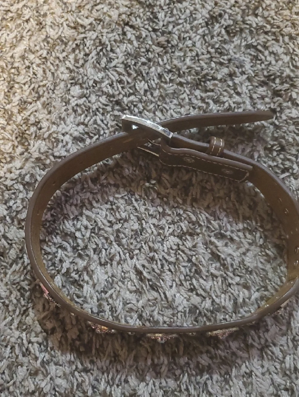 Brown Leather Belt with Pink Rhinestone Conchos